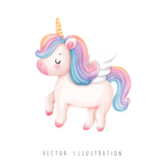 Watercolor unicorn, magical unicorn vector illustration