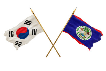 Background for designers. National Day. 3D model National flags South Korea and Belize