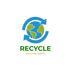 Global recycling logo template. Recycle vector template. Save the world logo idea. Earth day logotype. Sustainable earth logo. Ecology logo 
