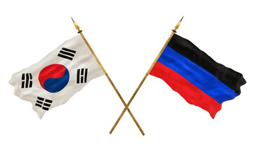 Background for designers. National Day. 3D model National flags South Korea and Donetsk People's Republic