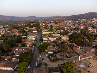 beautiful sunset in historic Portuguese colonial town surrounded by mountains