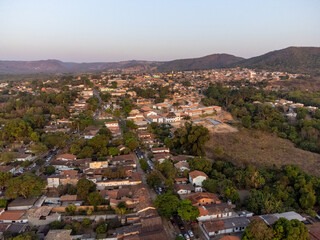 beautiful sunset in historic Portuguese colonial town surrounded by mountains