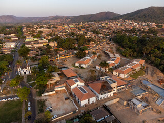 beautiful sunset in historic Portuguese colonial town surrounded by mountains