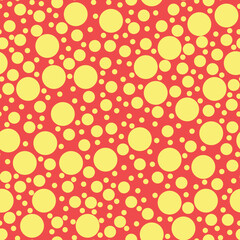 Seamless simple pattern with circle. Yellow round on coral background. Vector illustration.