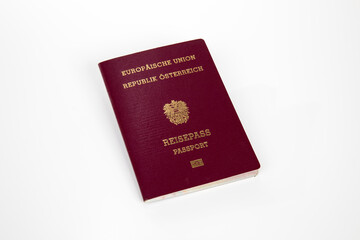 Official passport of Austria on white background, Text saying