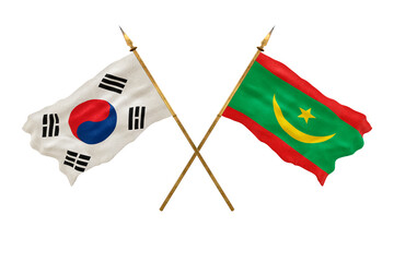 Background for designers. National Day. 3D model National flags South Korea and Mauritania