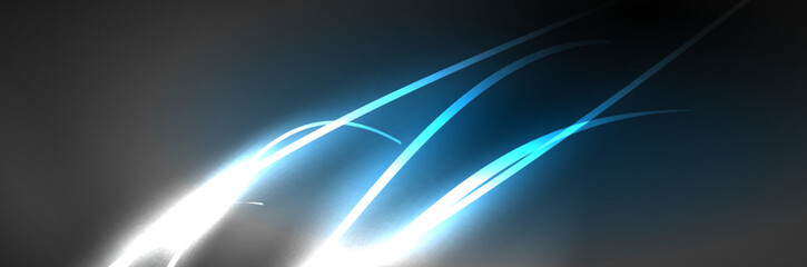 Blue neon glowing lines, magic energy space light concept, abstract background wallpaper design