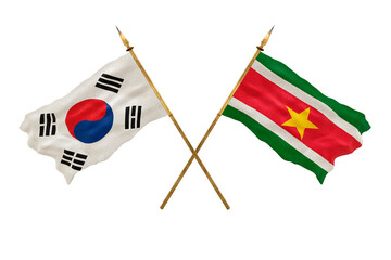 Background for designers. National Day. 3D model National flags South Korea and Suriname