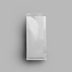 White coffee pouch gusset template, top view, doypack with degassing valve, pack isolated on background.