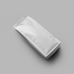 Mockup of a white bag for coffee beans, loose tea, pouch gusset for design, branding, advertising in coffee shops.