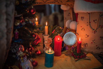 Rite on Christmas, wicca or pagan energy magic. Christmas eve prediction. Attracting love, money and luck into your life. Candle magic  