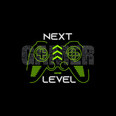 Vector joysticks gamepad illustration with slogan next level, for t-shirt prints and other uses.  © jenny
