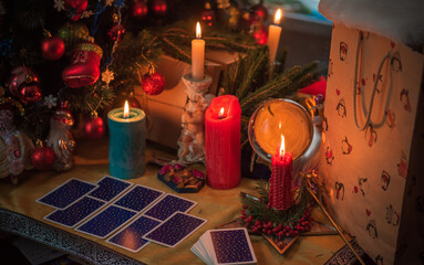 Rite on Christmas, wicca or pagan energy magic. Christmas eve prediction. Attracting love, money and luck into your life. Candle magic  