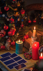 Rite on Christmas, wicca or pagan energy magic. Christmas eve prediction. Attracting love, money and luck into your life. Candle magic  