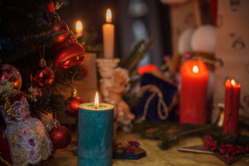 Rite on Christmas, wicca or pagan energy magic. Christmas eve prediction. Attracting love, money and luck into your life. Candle magic  