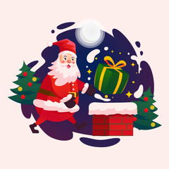 Santa Claus Character On Christmas for Giving Prize Box to Fire Box
