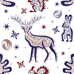 stylized New Year seamless pattern on a white background