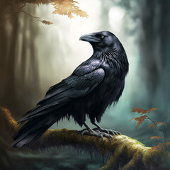 raven on a branch, abstract art
