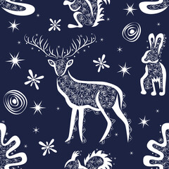 New Year's Christmas pattern on a blue background