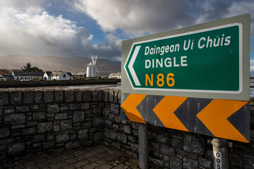 Road direction sign towards Dingle on the west coast of Ireland