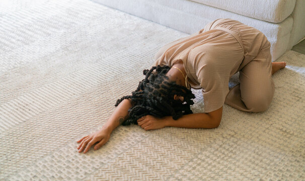 Young woman stretching and using movement meditation