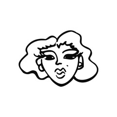 avatar of a woman with big lips, eyes and a mole near her mouth in doodle style - hand drawn vector drawing. concept stylized female portrait