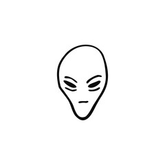 Fototapeta na wymiar stereotypical male alien, humanoid head in doodle style - hand drawn vector illustration. concept alien