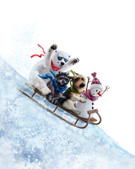 Animals go down the mountain on sleds