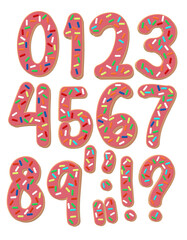 Pink Sprinkles Sugar Cookie Numbers and Punctuation Set ~ A Pack decorated for the Christmas baking holiday season in bubble letter font typography 