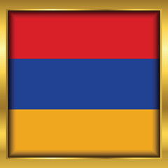 Armenia Flag,Armenia flag golden square button,Vector illustration eps10.	