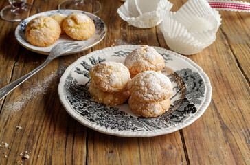 Christmas biscuits on wooden table. Front view.