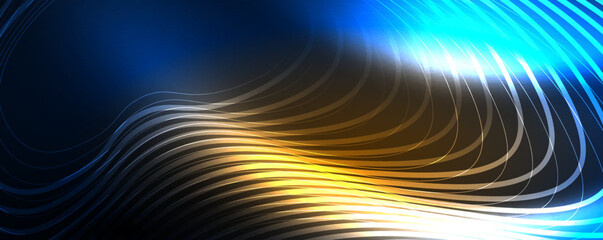 Techno neon wave lines, dynamic electric motion, speed concept. Templates for wallpaper, banner, background, landing page, wall art, invitation, prints