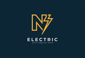 Electric Logo, abstract letter N and lightning bolt combination, tunder bolt design logo template element, vector illustration