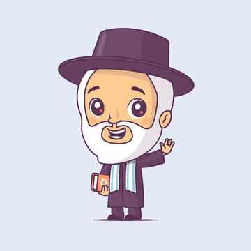 Rabbi cute cartoon character vector illustration chibi style