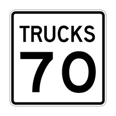 Trucks speed limit 70 road sign in USA