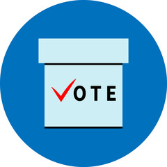 Ballot box with word VOTE on blue circle backdrop