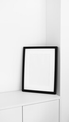 Minimalist black white picture frame with passe-partout mockup. Interior poster mock-up
