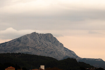 the Sainte Victoire mountain in the light of a cloudy autumn morning