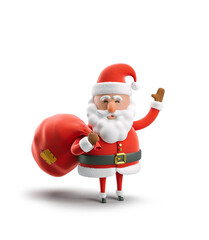 3d Illustration. Cartoon character Santa Claus. Christmas card. 