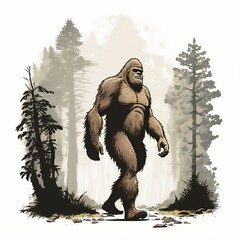 Bigfoot Walking Through the Forest | Created Using Midjourney and Photoshop - obrazy, fototapety, plakaty