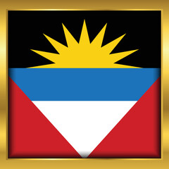 Antigua and Barbuda Flag, Antigua and Barbuda flag golden square button,Vector illustration eps10.	