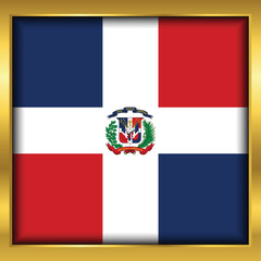 Dominican Republic Flag, Dominican Republic flag golden square button,Vector illustration eps10.	
