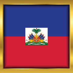 Haiti Flag, Haiti flag golden square button,Vector illustration eps10.	
