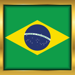Brazil Flag, Brazil flag golden square button,Vector illustration eps10.	