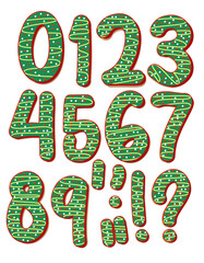 Christmas Tree Red Velvet Xmas Sugar Cookie Numbers and Punctuation Set ~ A Pack decorated for the holidays in bubble letter font typography 