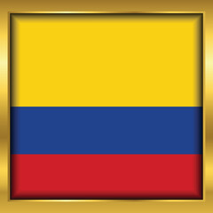 Colombia Flag, Colombia flag golden square button,Vector illustration eps10.	