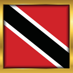 Trinidad and Tobago Flag, Trinidad and Tobago flag golden square button,Vector illustration eps10.	