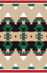 Geometric, red, green, black, cream, seamless, Christmas fabric pattern.
