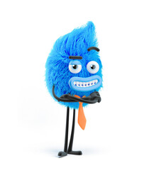 Fluffy businessman standing with arms at side. 3d illustration. Cartoon character.