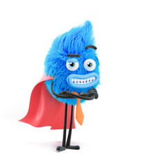 Fluffy businessman is a superhero. 3d illustration. Cartoon character. Strength and leadership concept
